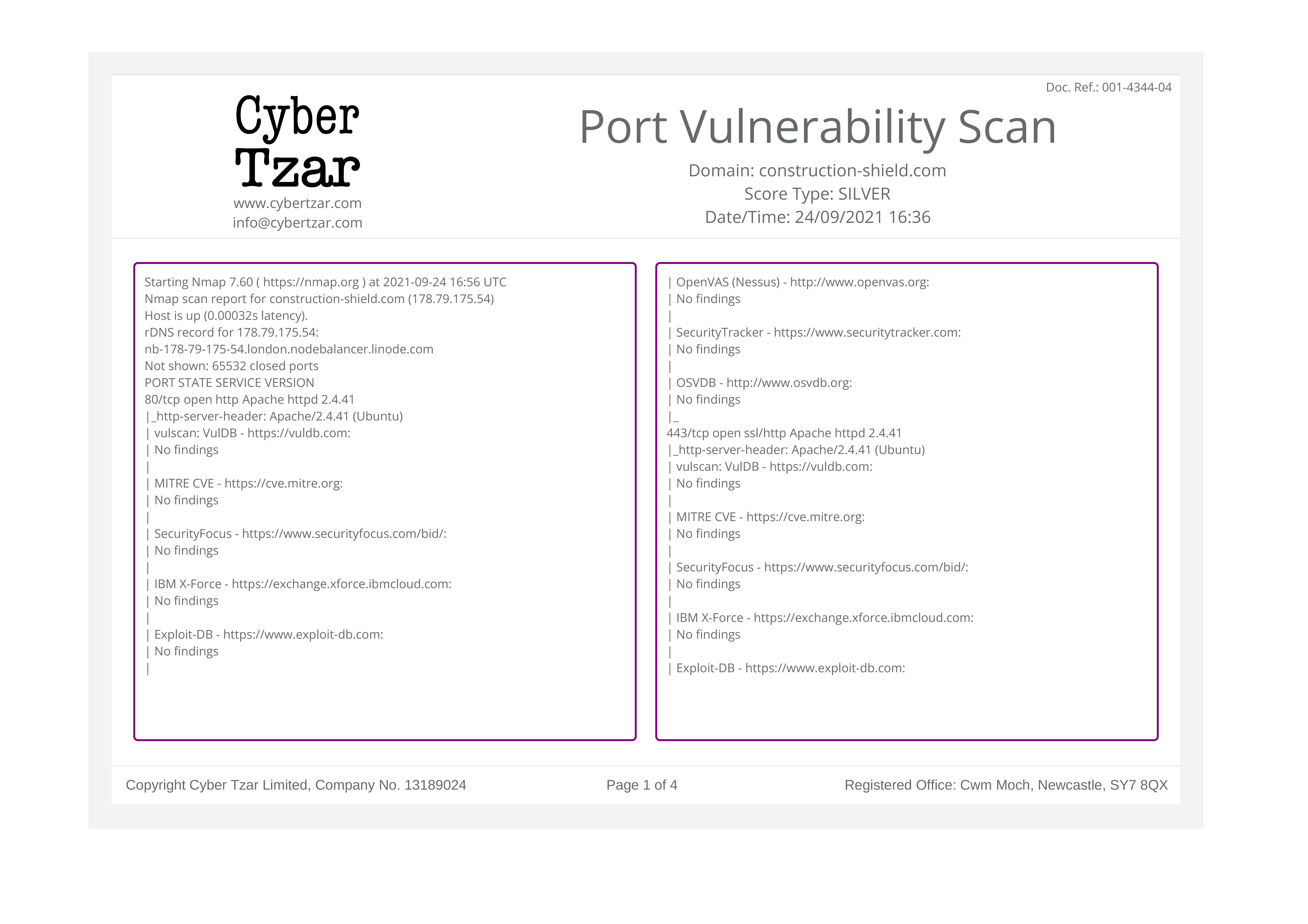 Cyber Tzar Port Vulnerability Scan 1