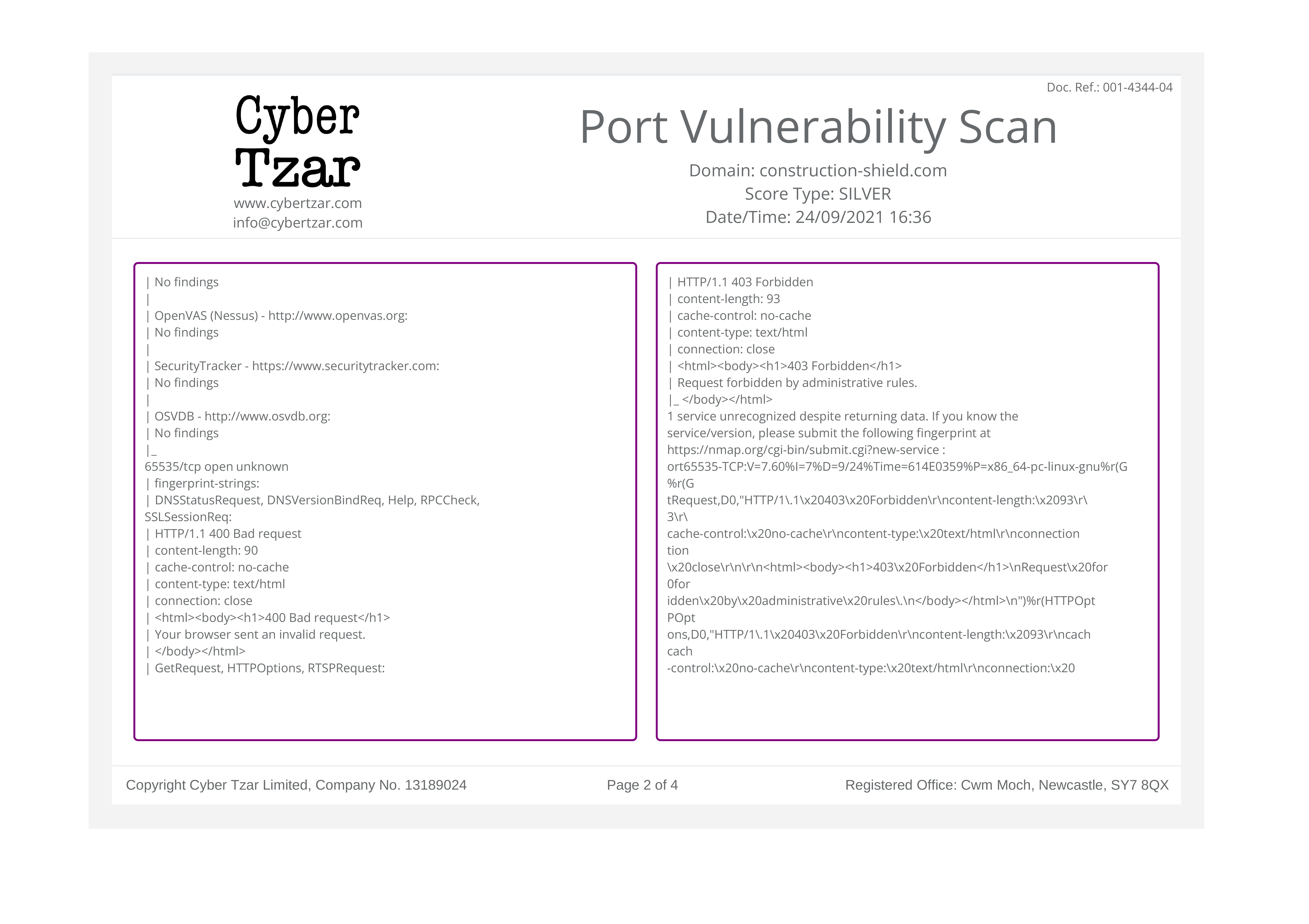 Cyber Tzar Port Vulnerability Scan 2